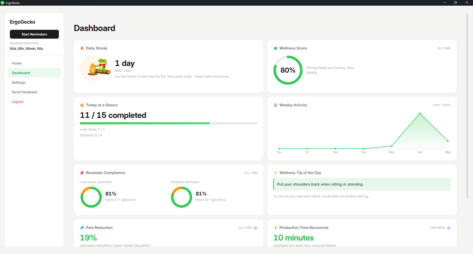 ErgoGecko dashboard in light mode