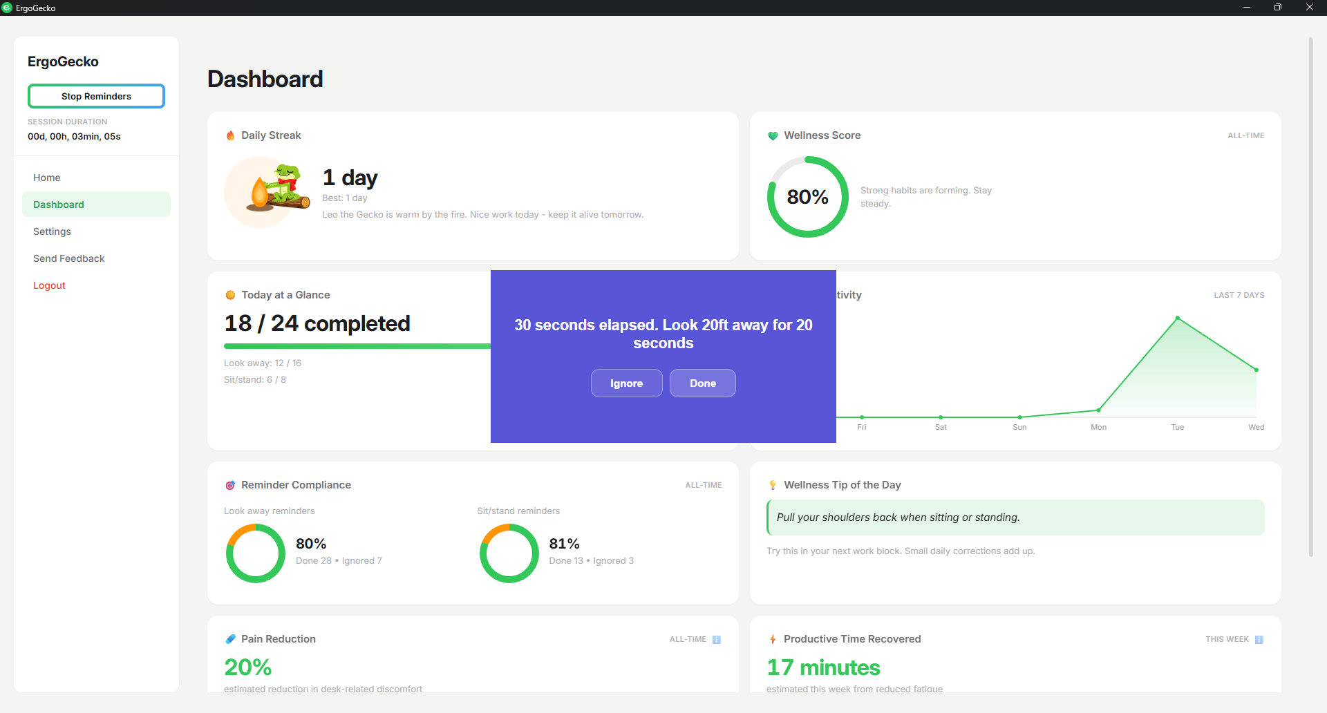 ErgoGecko reminder in light mode