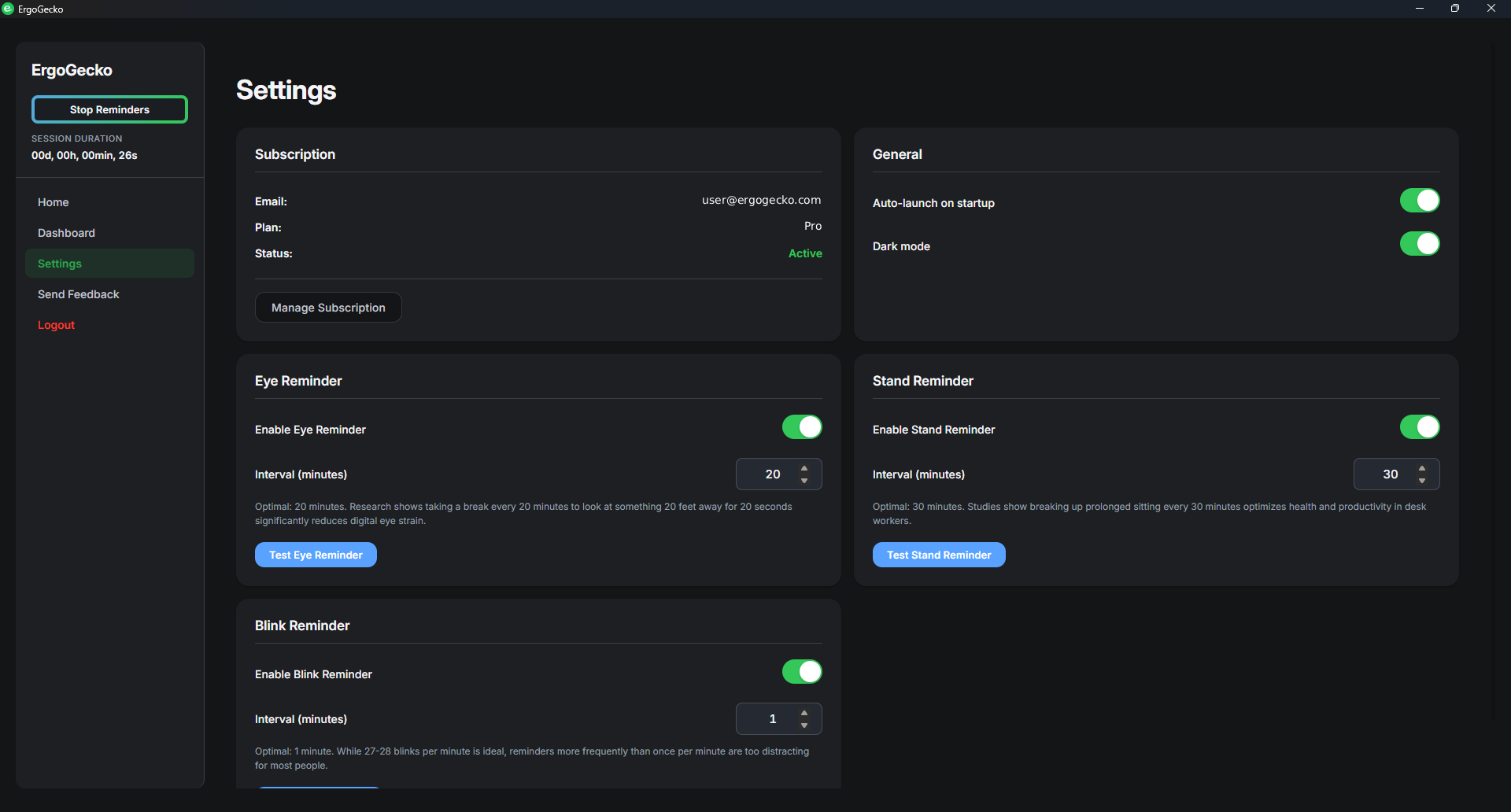 ErgoGecko settings in dark mode
