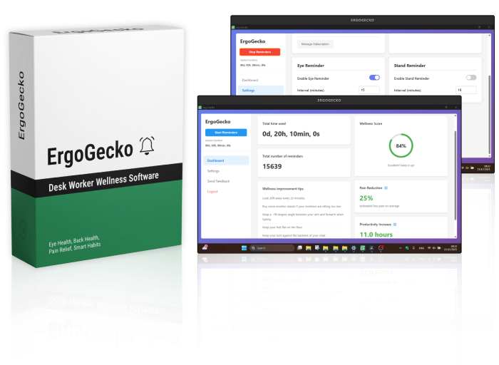ErgoGecko Desktop Application - Eye strain relief and wellness reminders